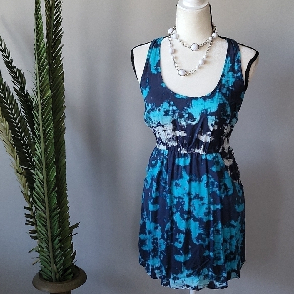 Hang Ten navy and turquoise racerback dress with pockets NWT